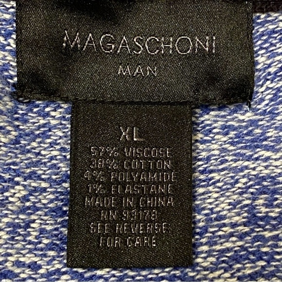 Magaschoni Blue Marled Knit Crewneck Sweater XL Soft Pullover Grandpa Style - Picture 3 of 5